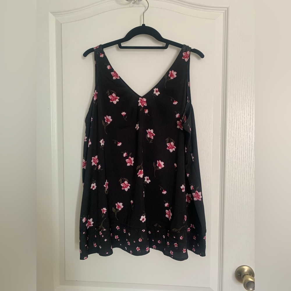 Lane Bryant Black Top with Pink Floral Design